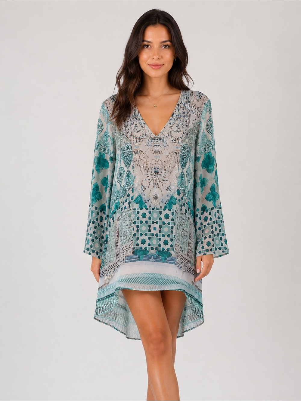 Gigi & Ella Embellished Teal Boho Tunic / Mini Dress – Size Small
